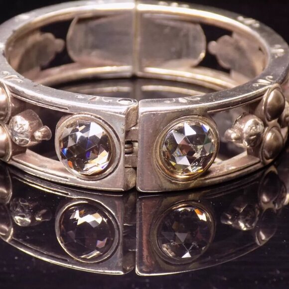 Brighton Hinged Bangle Bracelet Selene Yellow Clear Crystal Faux Pearld Magnetic - Picture 7 of 8